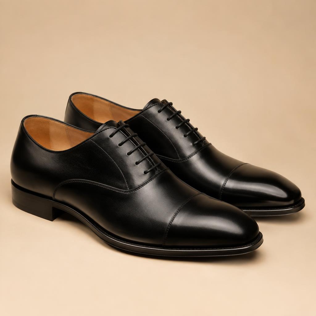 Black Cap-Toe Oxford Shoes